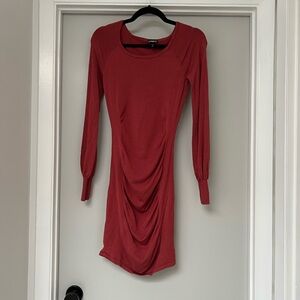 Express Balloon Sleeve Burnt Orange/Red Long-Sleeve Dress